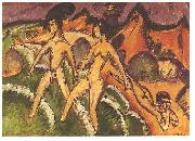 Ernst Ludwig Kirchner, Female nudes striding into the sea